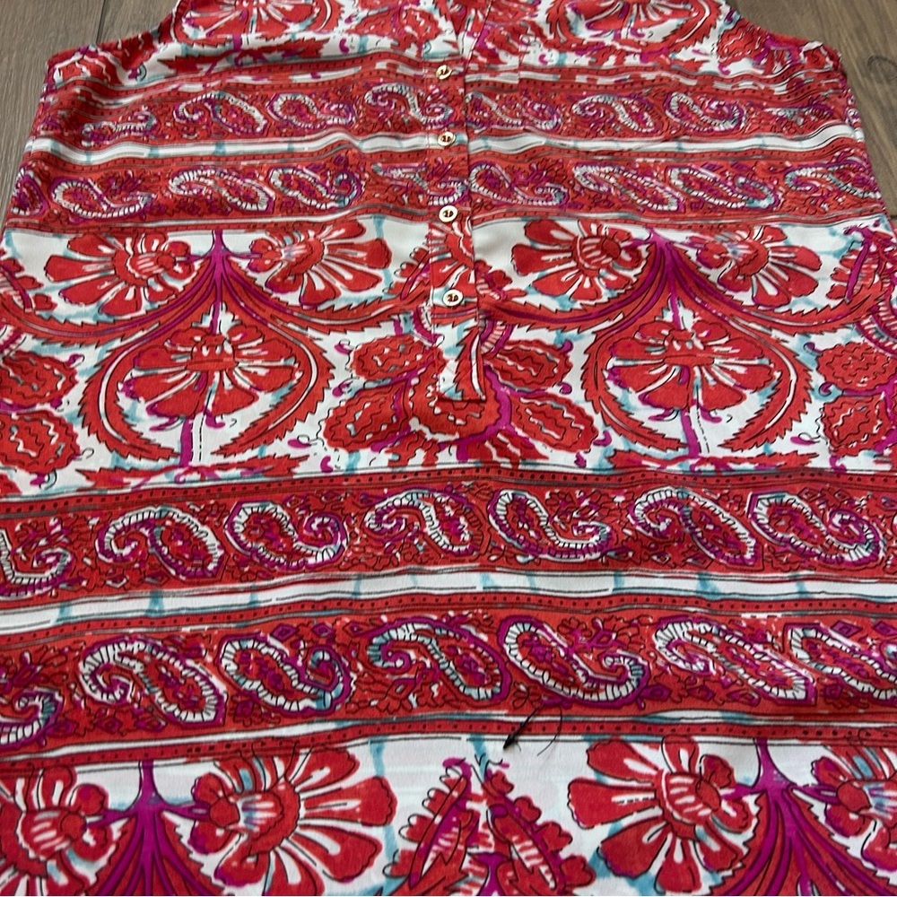 The Limited Red Bohemian Paisley Floral  Print Sleeveless Collared Dress Size L - Picture 2 of 9